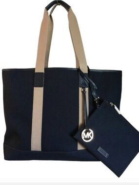 Michael Kors Black Tote with Tan Straps and Matching Pouch